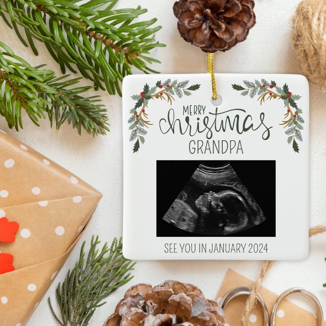 Ornement En Céramique Joyeux Noël Grand-père Ultrasound Photo (Créateur téléchargé)