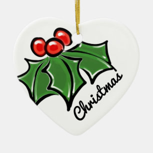 Ornement En Céramique Joyeux Noël Holly Sprigs