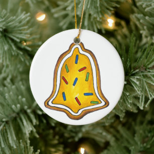 Ornement En Céramique Joyeux Noël Jaune Bell Vacances Sucre Cookie