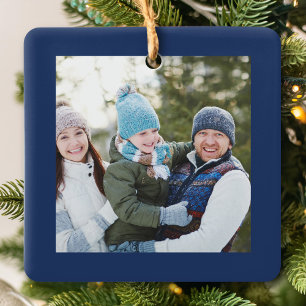 Ornement En Céramique Joyeux Noël Marine Bleu Photo Script