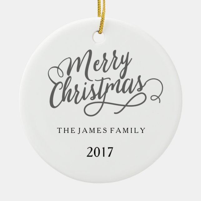 Ornement En Céramique Joyeux Noël moderne Nom de famille (Devant)