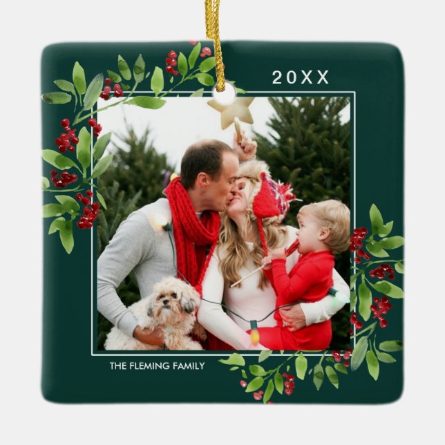 Ornement En Céramique Joyeux Noël. Noël photo personnalisée (Devant)