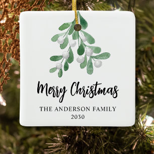 Ornement En Céramique Joyeux Noël Nom de famille Élégant Botanique