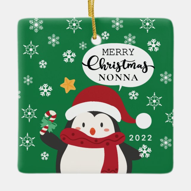 Ornement En Céramique Joyeux Noël Nonna Penguin (Devant)