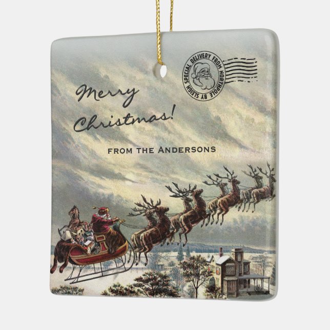 Ornement En Céramique Joyeux Noël par Père Noël Sleigh (Gauche)