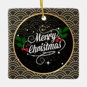 Ornement En Céramique Joyeux Noël pétillant et parties scintillant,