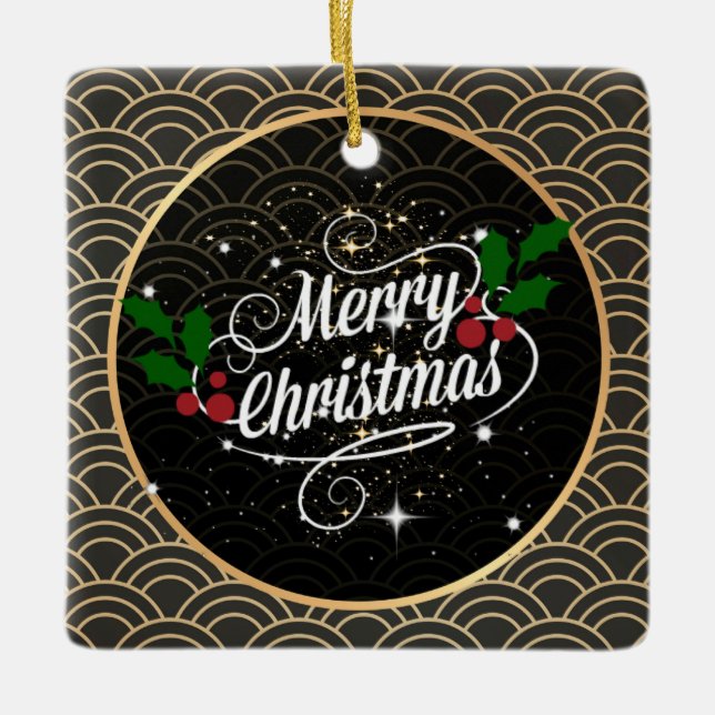 Ornement En Céramique Joyeux Noël pétillant et parties scintillant, (Devant)