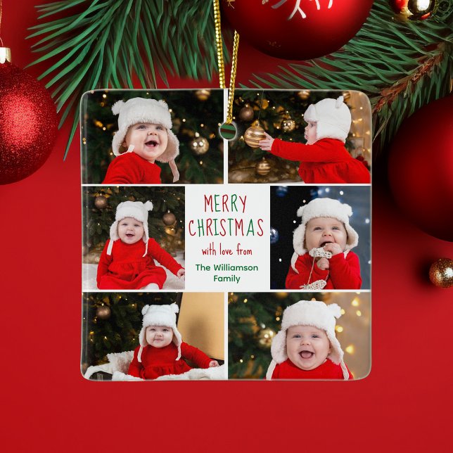 Ornement En Céramique Joyeux Noël Photo Collage Belle personnalisée (Créateur téléchargé)