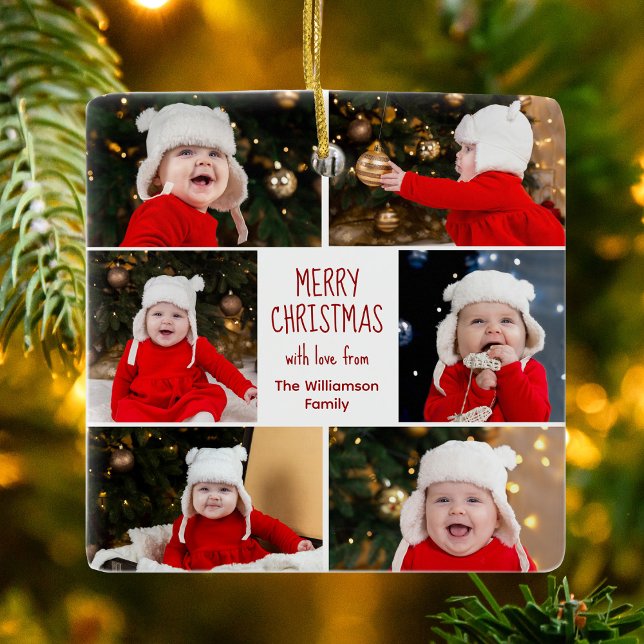 Ornement En Céramique Joyeux Noël Photo Collage Cute Custom 2 Côté (Créateur téléchargé)