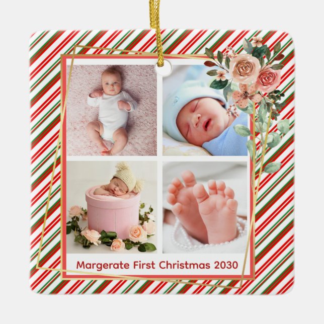 Ornement En Céramique Joyeux Noël Photo Collage Cute Custom 2 Côté (Devant)