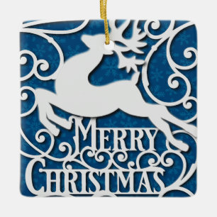 Ornement En Céramique Joyeux Noël Reindeer Silhouettes Snowflake