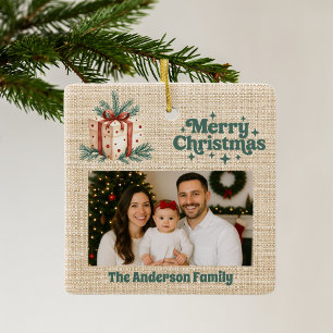 Ornement En Céramique Joyeux Noël rouge photo beige burap boîte cadeau
