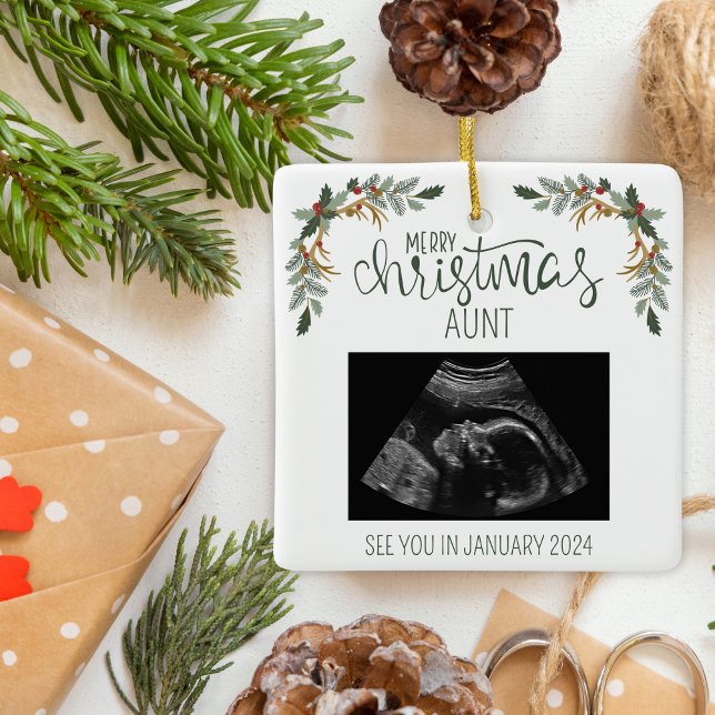 Ornement En Céramique Joyeux Noël tante Ultrasound Photo (Créateur téléchargé)