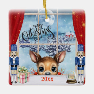 Ornement En Céramique Joyeux Noël - Un Pont De La Faune À Travers La Fen