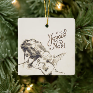 Ornement En Céramique Joyeux Noel Vintage Angel Noël français