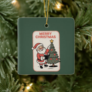 Ornement En Céramique Joyeux Noël Vintage Santa Lisant
