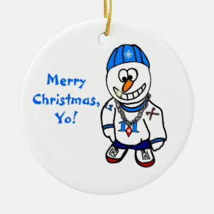 Ornement En Céramique Joyeux Noël, Yo ! Bonhomme de neige de frappeur de