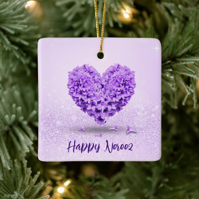 Ornement En Céramique Joyeux Norooz Purple Hyacinth Lovely Heart Bouquet (Arbre)