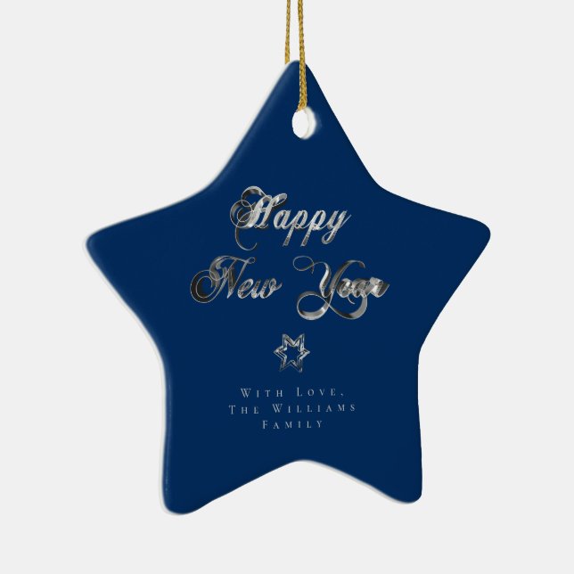Ornement En Céramique Joyeux Nouvel An Elégant Bleu et Grey (Droite)