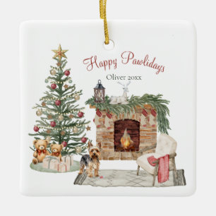 Ornement En Céramique Joyeux Pawlidays Design de Chien- Yorkie