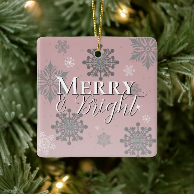 Ornement En Céramique Joyeux rose et flèches de neige brillantes Noël (Arbre)