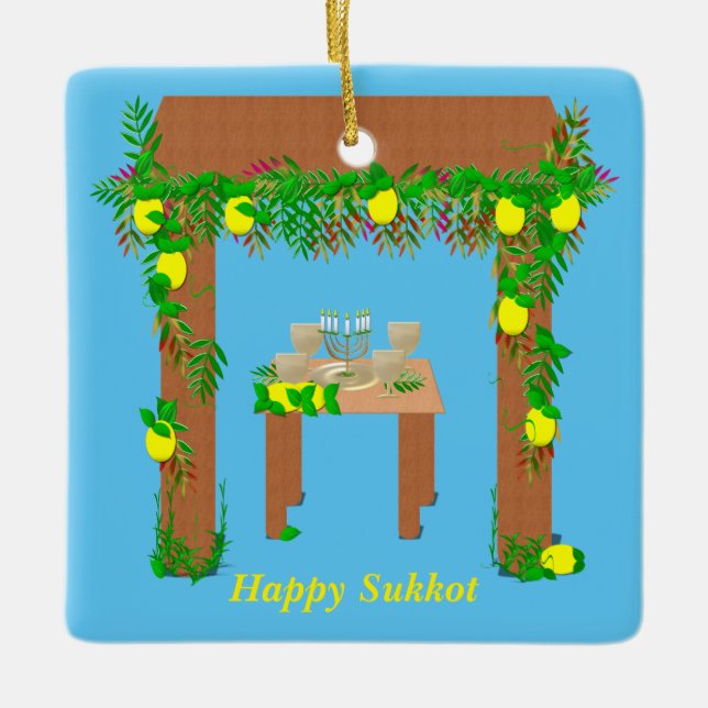 Ornement En Céramique Joyeux Sukkot, Personnalisé (Devant)