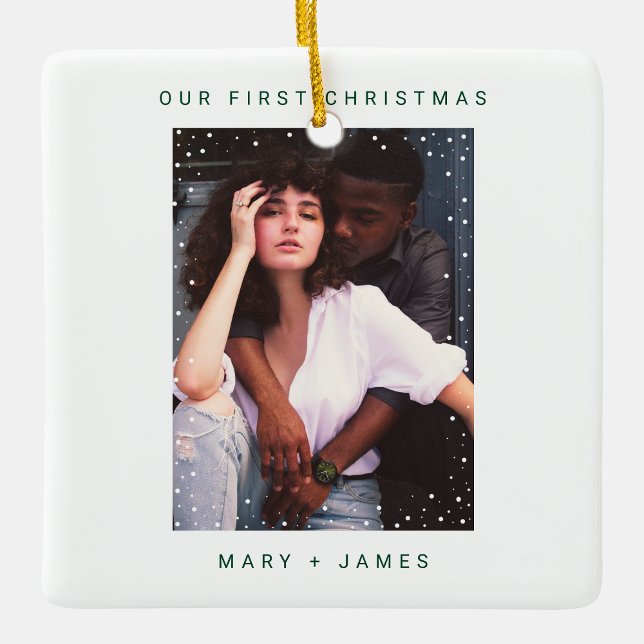Ornement En Céramique Joyeux vert foncé et photo mariée (create your own Dark Green Merry and Married Photo Ceramic Ornament)
