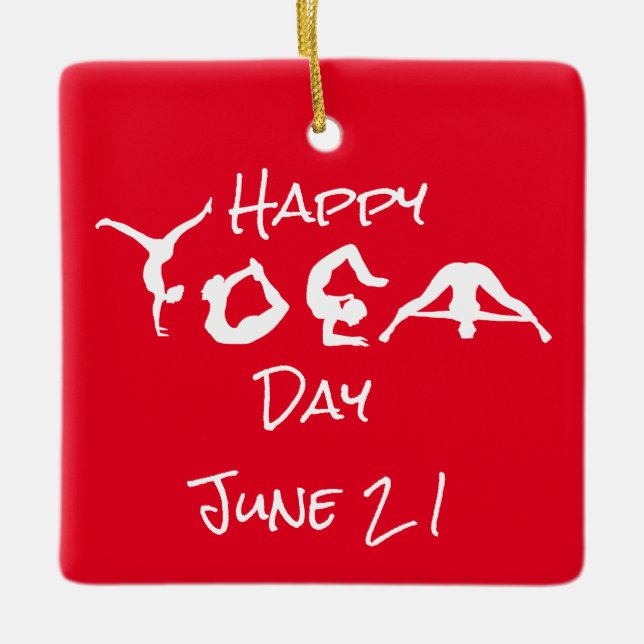 Ornement En Céramique Joyeux Yoga Day Ornament avec nom (Devant)