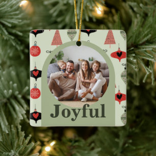 Ornement En Céramique Joyful 4 Family Photo Collage Arche verte de Noël