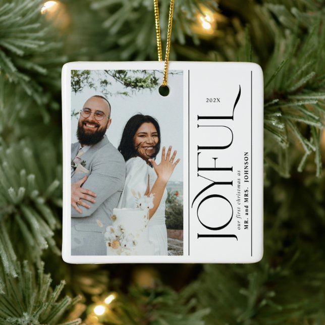Ornement En Céramique Joyful Newlywed Photo First Christmas Married (Arbre)