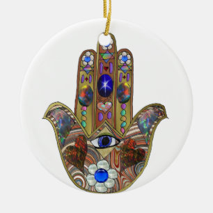 Ornement En Céramique Judaica Hamsa Coeurs Fleurs Opal Art Imprimer