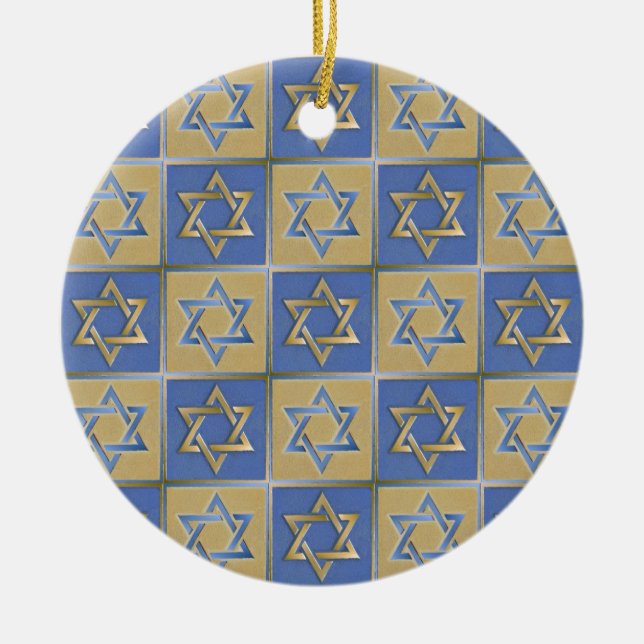 Ornement En Céramique Judaica Star de David Metal Gold Blue (Devant)