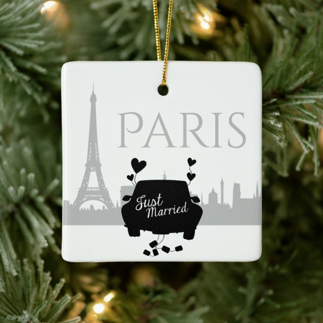Ornement En Céramique Juste Marié Paris Tour Eiffel Couple Noël (Arbre)