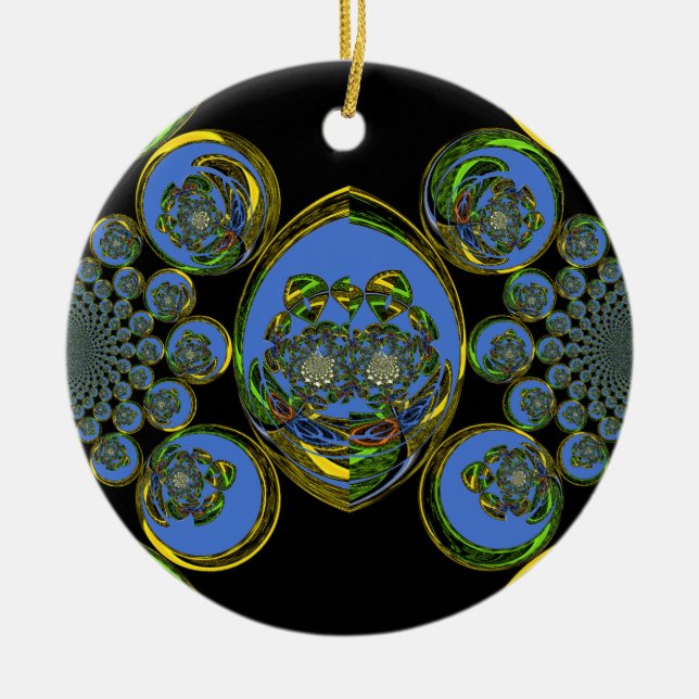 Ornement En Céramique Kaleidoscope bleu et jaune Imprimer (Devant)