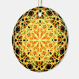 Ornement En Céramique Kaleidoscope Mandala Art Energy Fleur Jaune