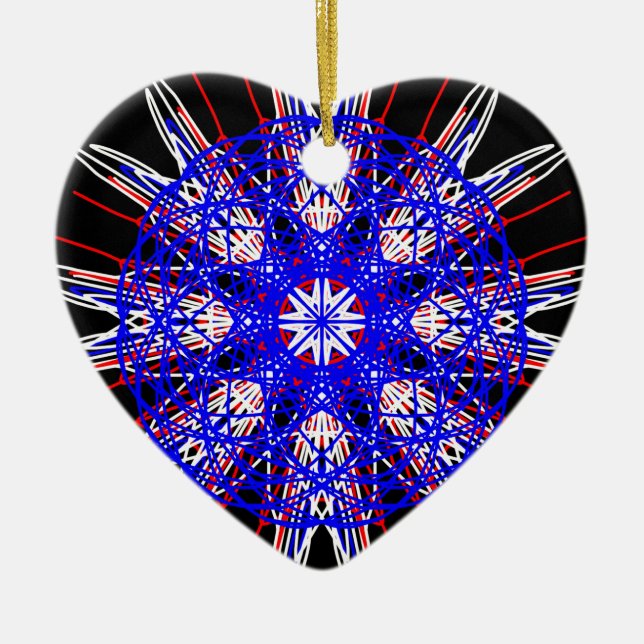 Ornement En Céramique kaléidoscope mandala art noir rouge blanc bleu (Devant)