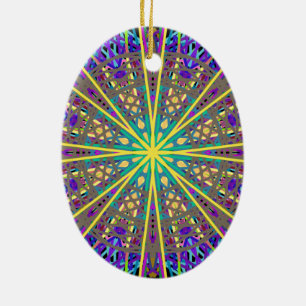 Ornement En Céramique Kaleidoscope Star, Art Vert Orange Violet