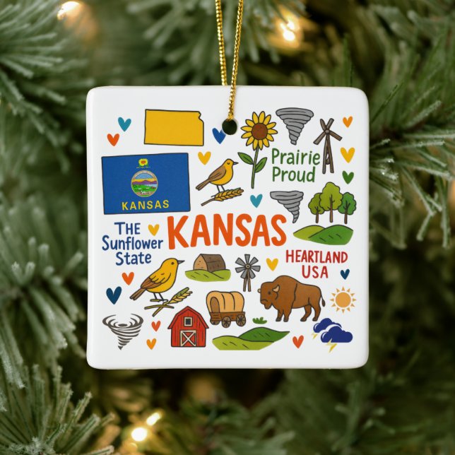 Ornement En Céramique Kansas Custom Family Trip Christmas (Arbre)