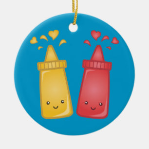 Ornement En Céramique Kawaii Mustard et Ketchup Love