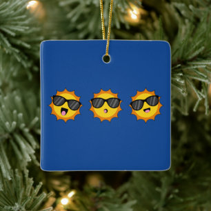 Ornement En Céramique Kawaii Soleil avec lunettes de soleil Joyeux visag