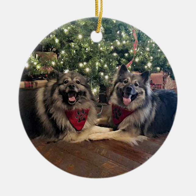 Ornement En Céramique Keeshond avec l'arbre de Noël (Devant)