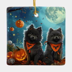 Ornement En Céramique Keeshond Halloween Éffrayant