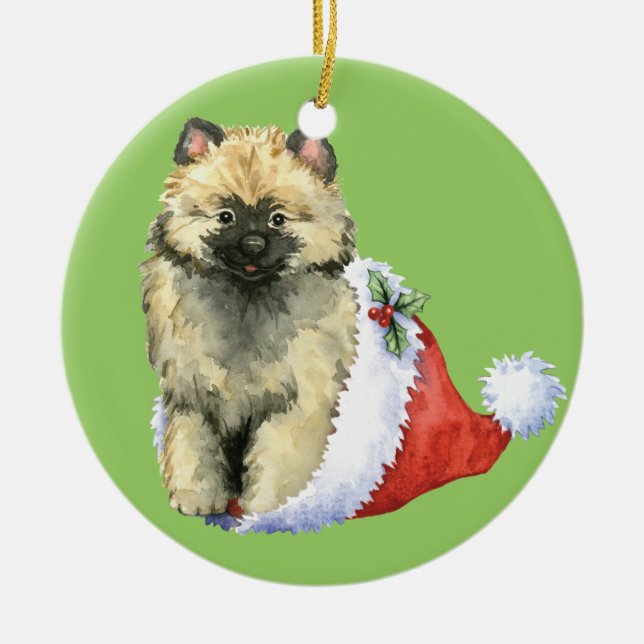 Ornement En Céramique Keeshond heureux de Howliday (Devant)
