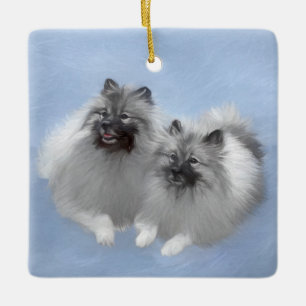 Ornement En Céramique Keeshond Paire de Kees Peinture Art animal origina