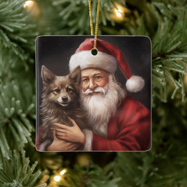 Ornement En Céramique Kelpie australienne avec Noël au Père Noël (Arbre)