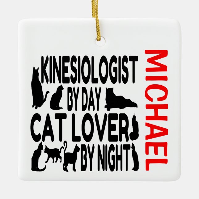 Ornement En Céramique Kinesiologiste aime les chats PERSONNALISÉS (Devant)