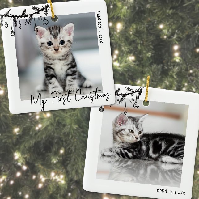 Ornement En Céramique Kitten Ma première photo de animal de Noël (Kitten My First Christmas Pet Photo Ceramic Ornament)