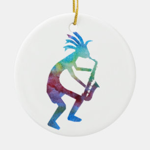 Ornement En Céramique Kokopelli joue le saxo