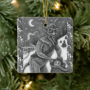 ORNEMENT EN CÉRAMIQUE KRAMPUS & ENFANTS NAUGHTY, HISTOIRE DE NOËL CRAYAN