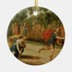 Ornement En Céramique La course d'Atalanta et de Hippomenes (huile sur